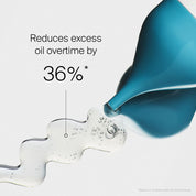 A blue bottle pours a clear liquid in a wavy line. Text: Scalp Care Exfoliator reduces excess scalp oil by 36% over time.* *Based on 3-week external clinical study.