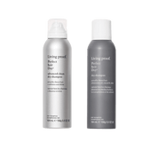 The Clean Hair Duo features two Living Proof Perfect hair Day™ Dry Shampoos: one metallic silver bottle labeled Advanced Clean Dry Shampoo and one matte gray, both with white caps and white text, standing side by side.