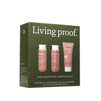 Living Proof hair care set packaging on a white background