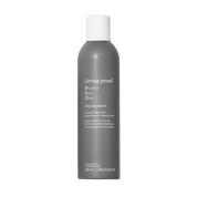 A bottle of Perfect hair Day™ Dry Shampoo, gray with white text, stands upright against a plain background. The label highlights oil absorption and hair-cleaning benefits for a long-lasting scent.
