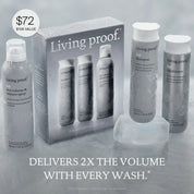 Four The Instant Volume Set hair products are displayed with a gift box. Price tag reads $72 ($108 value). Text below states, Delivers 2x the volume with every wash.* Products in this set include a volume shampoo, conditioner, and texture spray for visibly fuller hair.