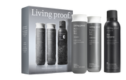 The Hydrate + Hold Set featuring Perfect hair Day shampoo, conditioner, and Flex Hairspray bottles beautifully displayed next to the product box on a white background.