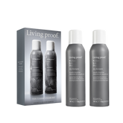 Two gray bottles from The Classic Clean Dry Shampoo Set sit next to their product box, which displays an image of the matching bottles and product details—a perfect holiday set for refreshing your hair on the go.