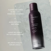 A limited-edition can of Perfect hair Day™ Frosted Fig Advanced Clean Dry Shampoo is displayed against a light background, with text emphasizing its benefits such as cleansing, enhancing softness, leaving no residue, and balancing scalp oils.