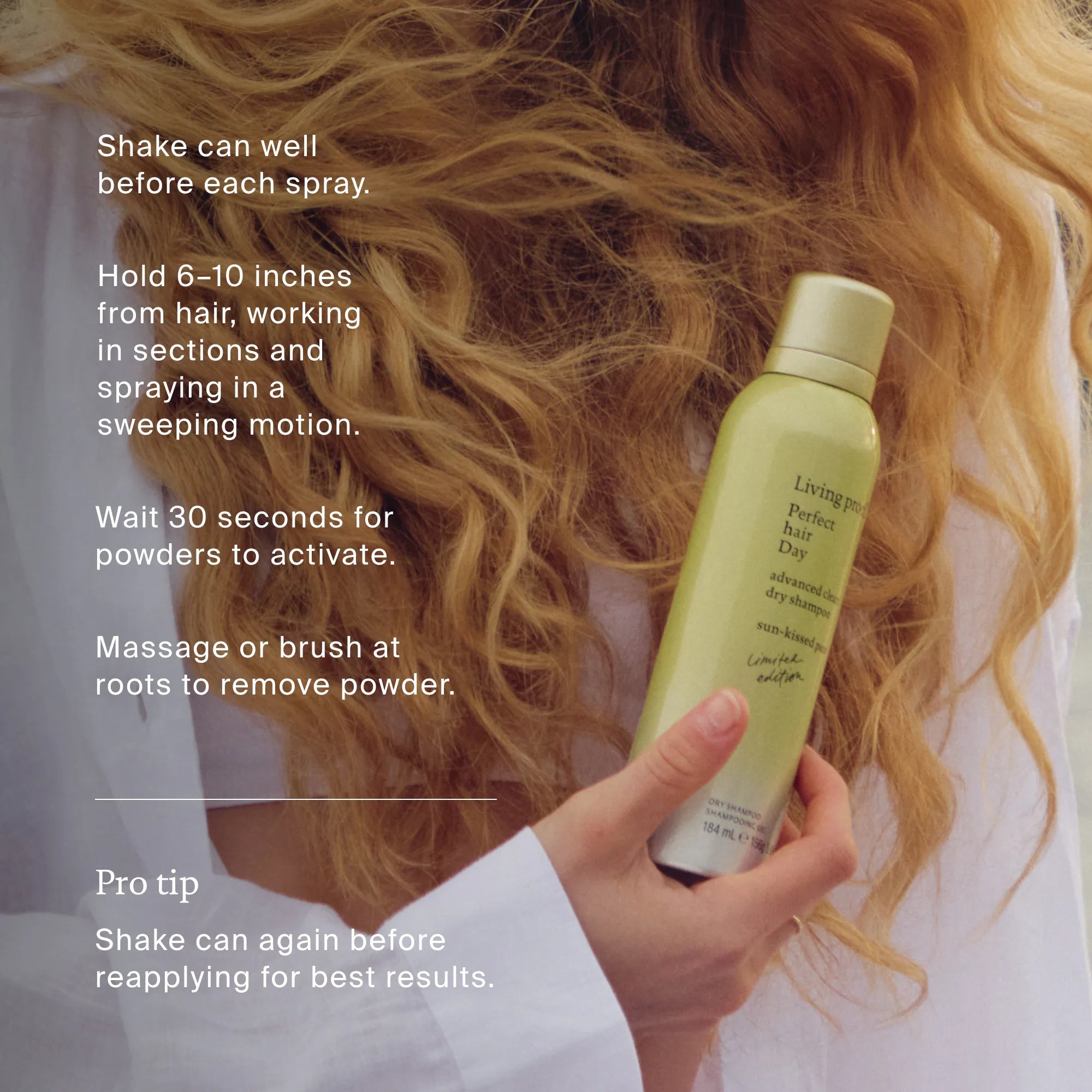 Person holding a green hair product with text on how to use it