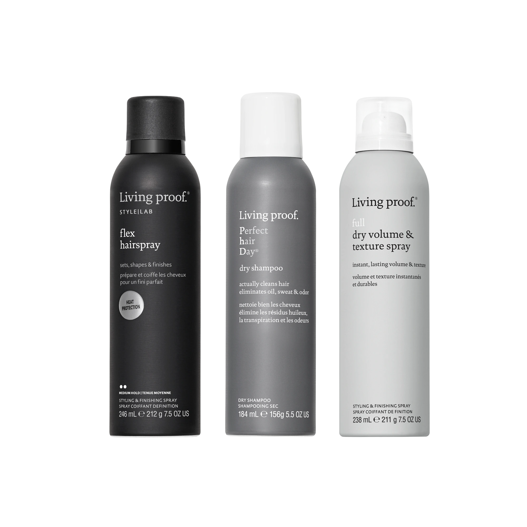 Three Living Proof hair care products on a white background