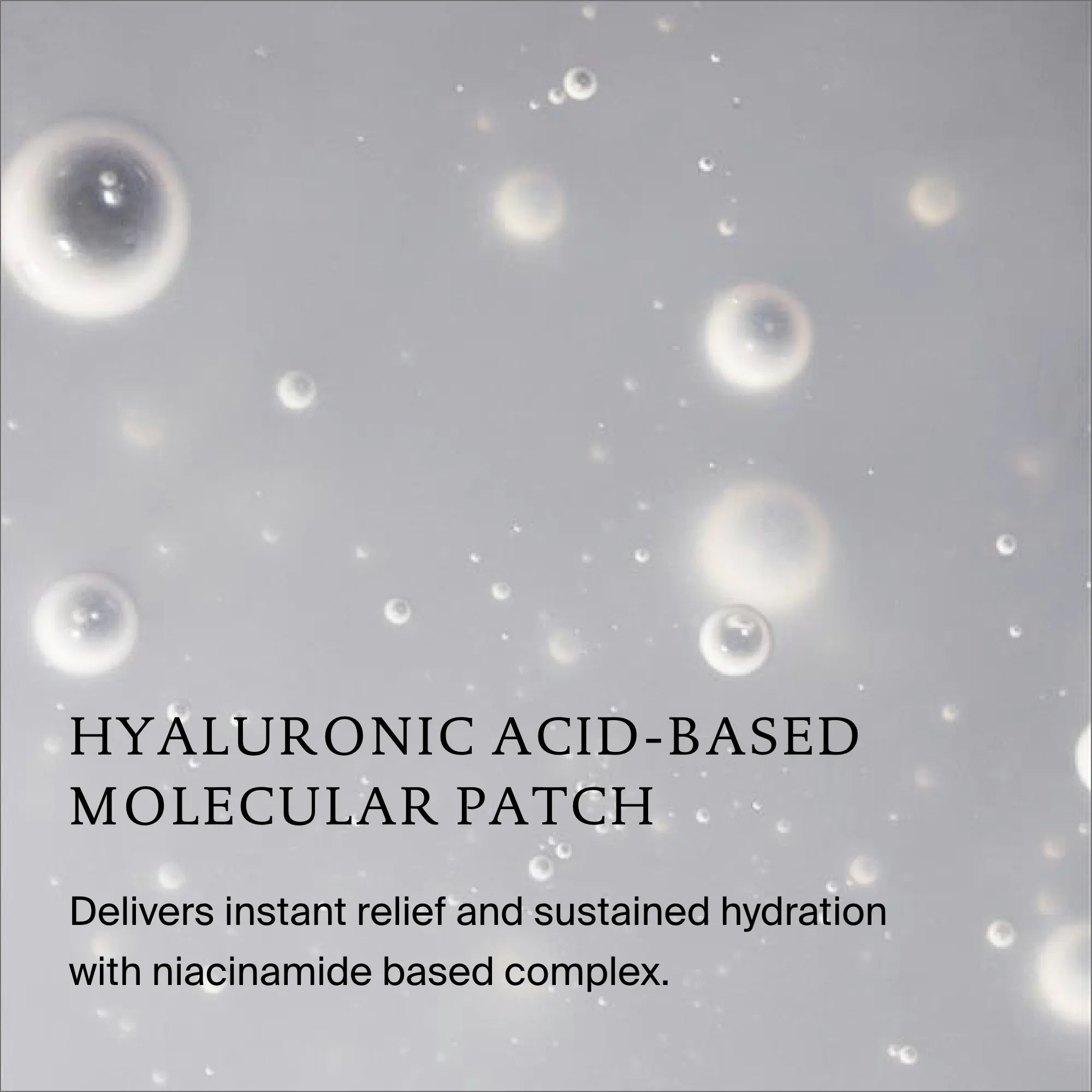 Hyaluronic acid-based molecular patch with text on a gray background