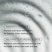 Close-up of Full Texturizing Foam bubbles featuring amaranth peptides to revive hair texture and salt-free agents to style for a fuller, more texturized look.