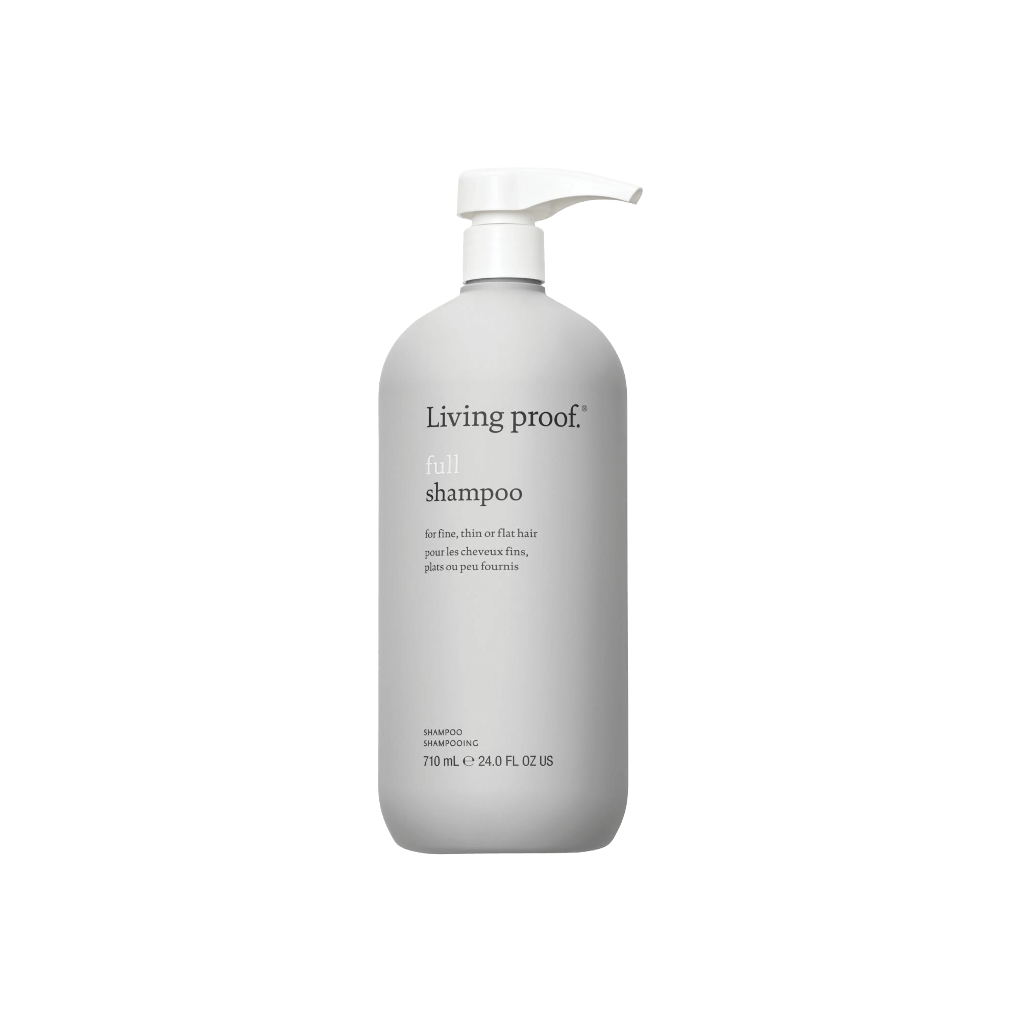Living Proof shampoo bottle on a white background