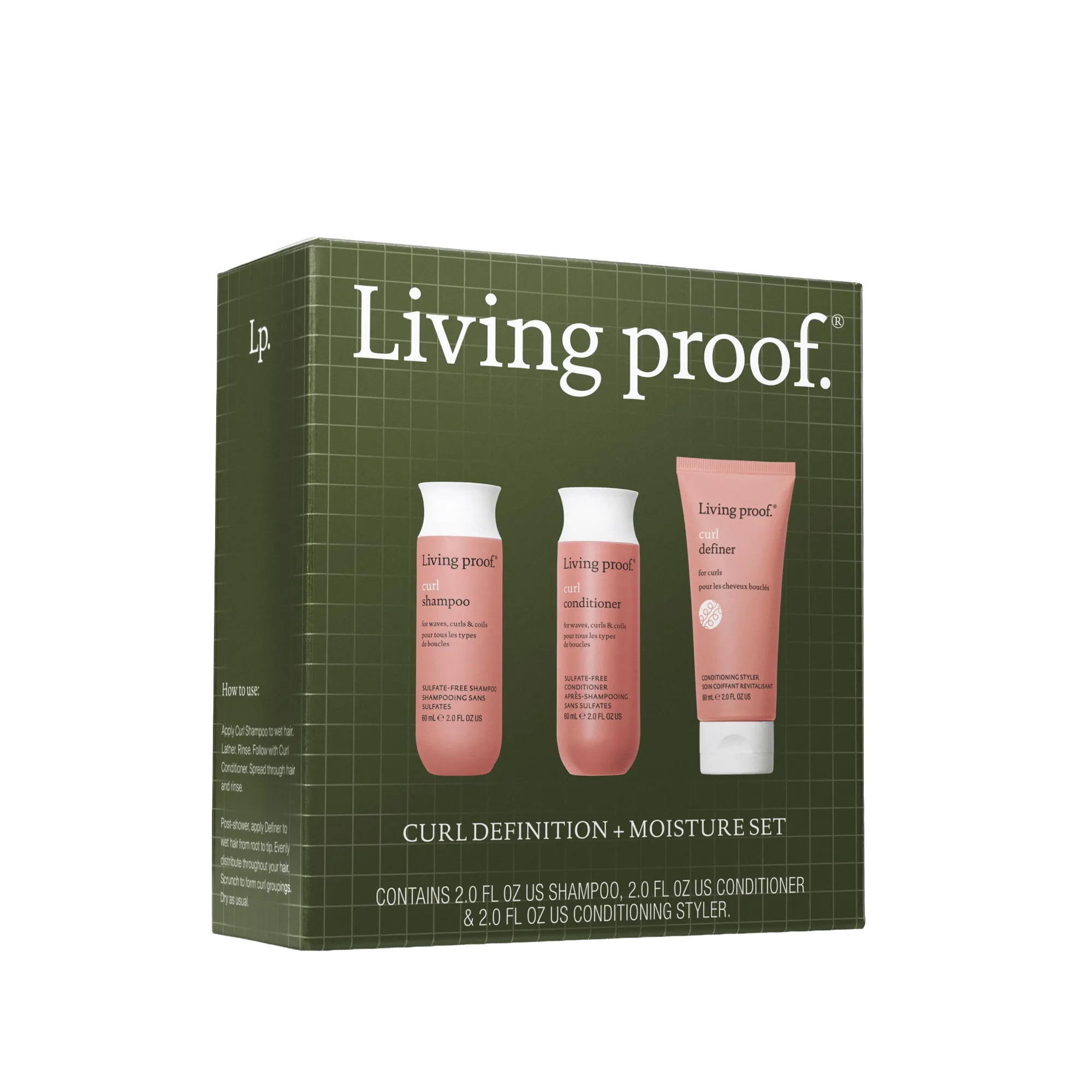 Living Proof hair care set packaging on a white background