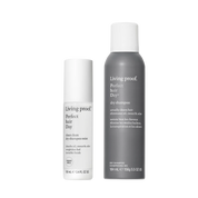 The Choose Your Clean Duo, featuring a white bottle of Perfect Hair Day Sheer Clean Dry Shampoo Mist (100 ml) with micellar-powered technology and a gray can of Perfect Hair Day Dry Shampoo (156 g), stands upright against a white background.