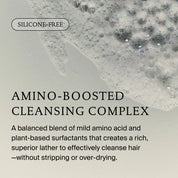 Foamy lather on a light surface highlights Restore Wash Duo’s silicone-free, amino-boosted cleansing complex with Sili-CLONE HairTech: mild amino acids, plant-based surfactants, and no stripping or over-drying.