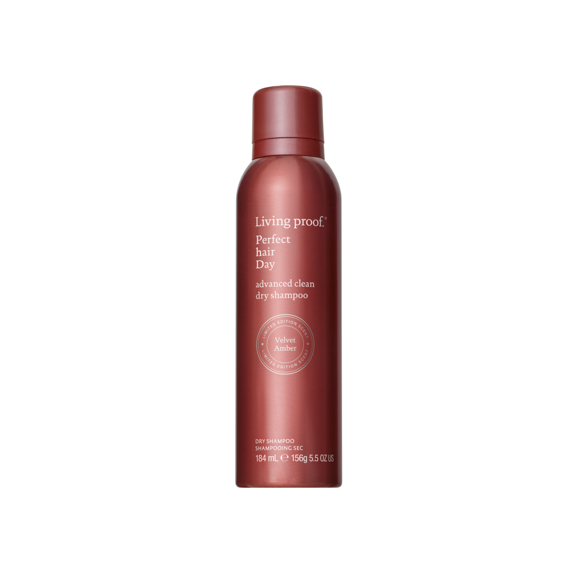 Living proof dry shampoo bottle on a white background